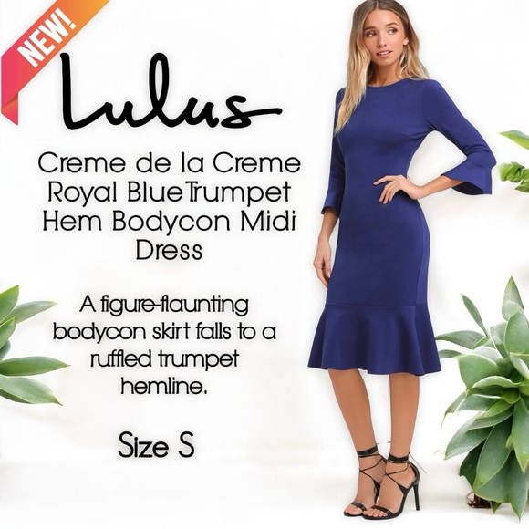 NEW Lulus Creme de la Creme Royal Blue Trumpet Hem Bodycon Midi Dress - Picture 8 of 16